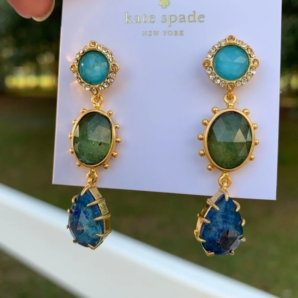 Kate Spade ♠️ Blue Green Druzy Stone Earrings NWT